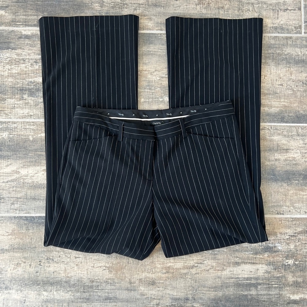 Charlotte Russe Dress Pants Womens 10 Black Pinstripe Wide Leg Mid Rise Trousers
